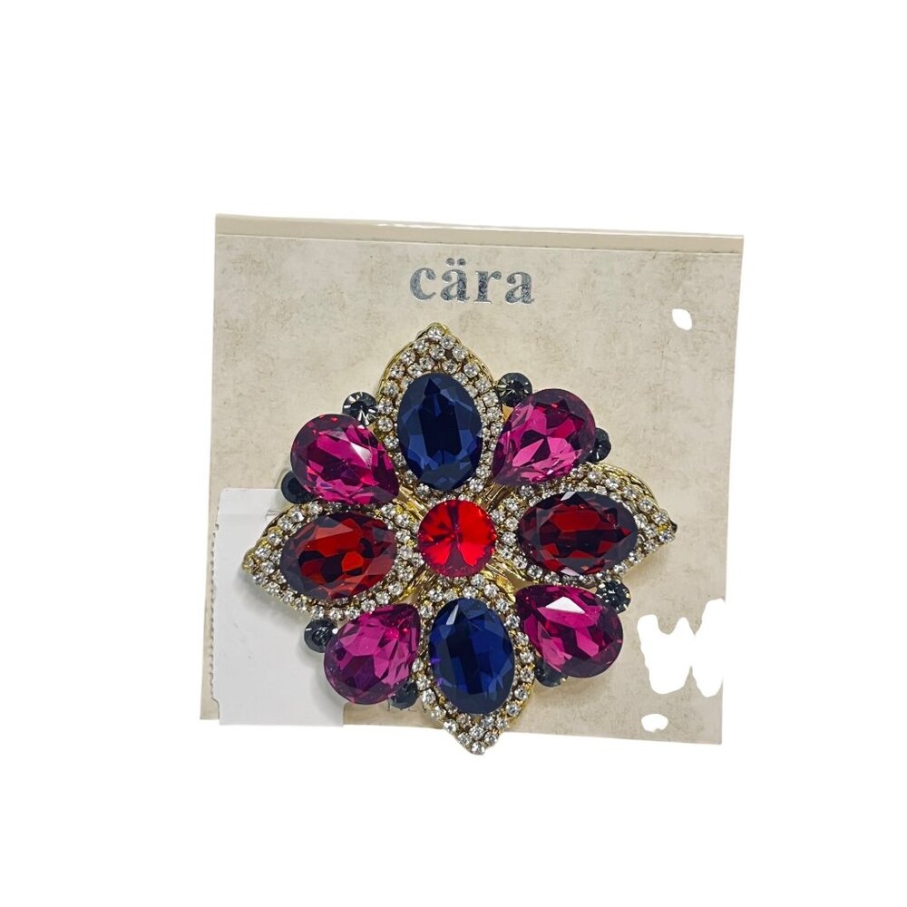 Cara Gold Tone W/ Clear, Pink, Blue And Orange Rhinestones Brooch/ Pendant (6207